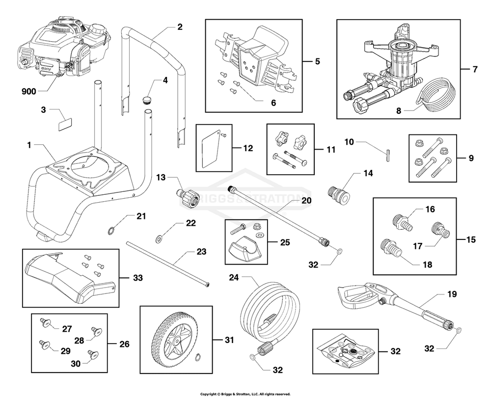 Main Unit Diagram and Parts List for 020739-00  Briggs and Stratton Pressure Washer